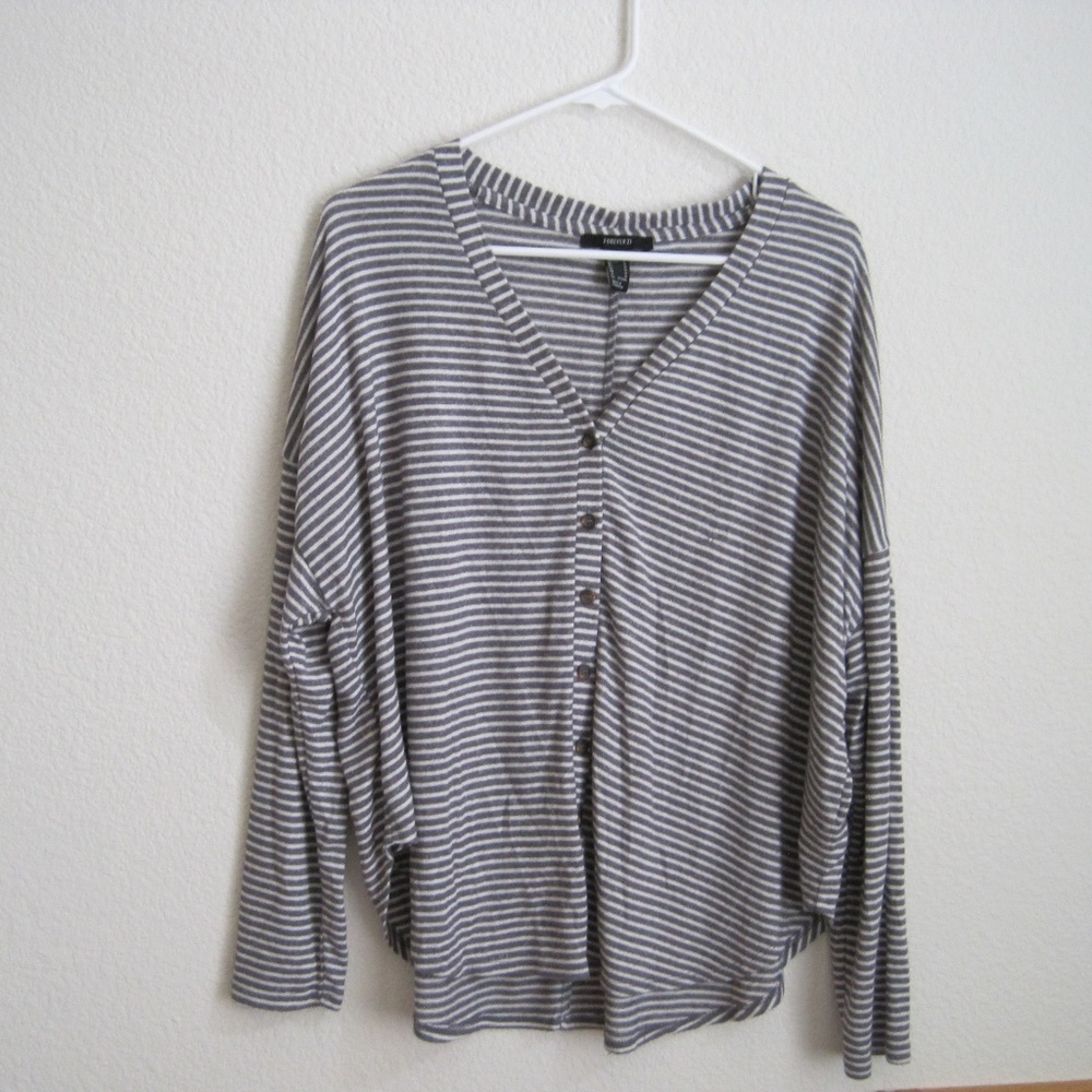 Forever 21 Gray Striped Cardigan - Size Medium